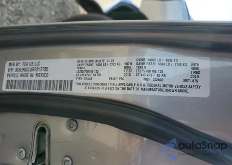 2024 Ram 2500 Tradesman from USA, damaged, VIN 3C6UR5CLXRG212785